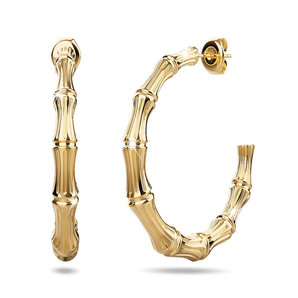 Bamboo Connector Hoop Gold Layered Earrings - Brilliant Co