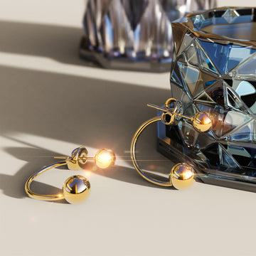 Dual Ball Stud Gold Layered Earrings