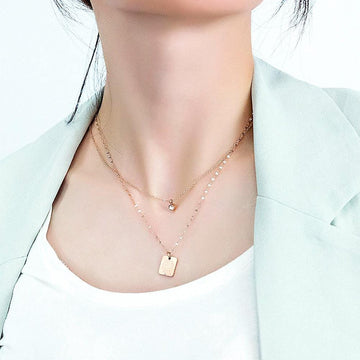Multilayer 2 piece Necklace Love Awaken Engraved Pendent Rose Gold Layered Steel Jewellery - Brilliant Co