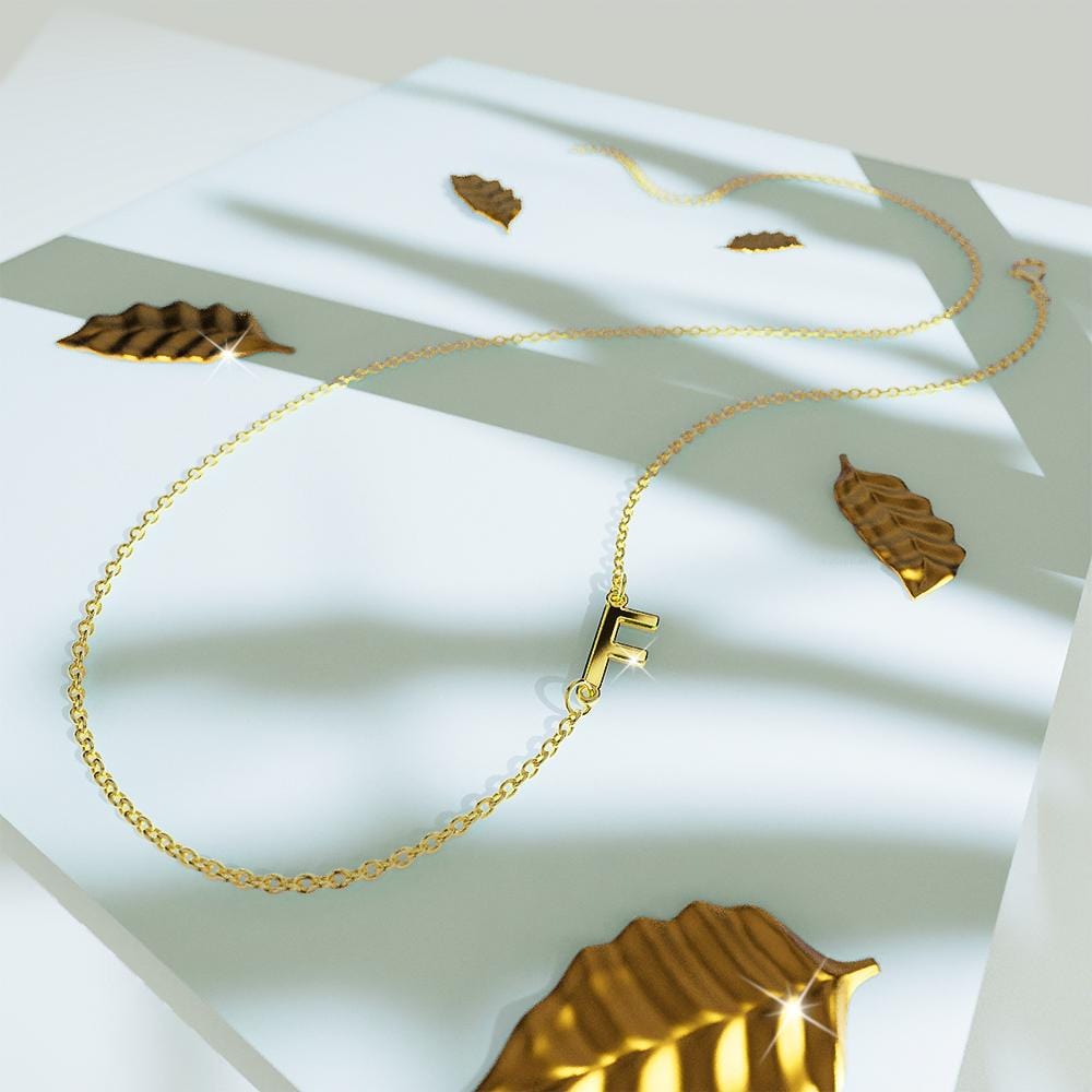 Bold Alphabet Letter Initial Charm Necklace in Gold Tone - 23