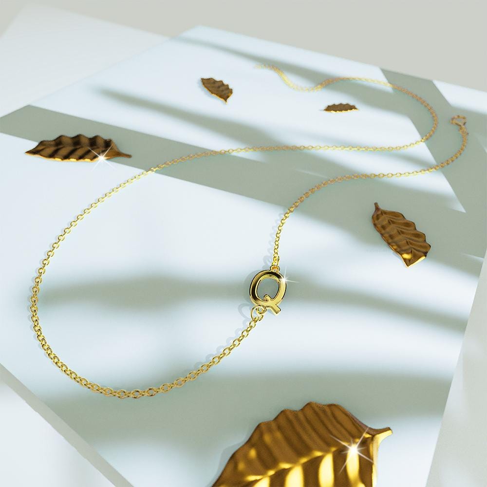 Bold Alphabet Letter Initial Charm Necklace in Gold Tone - 67