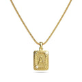 Vintage Inspired Initial Medal Gold Bar Pendant Round Box Chain Necklace - 2