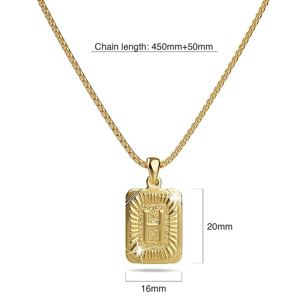 Vintage Inspired Initial Medal Gold Bar Pendant Round Box Chain Necklace - 32
