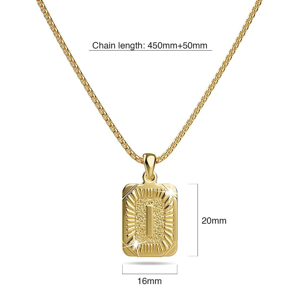 Vintage Inspired Initial Medal Gold Bar Pendant Round Box Chain Necklace - 36