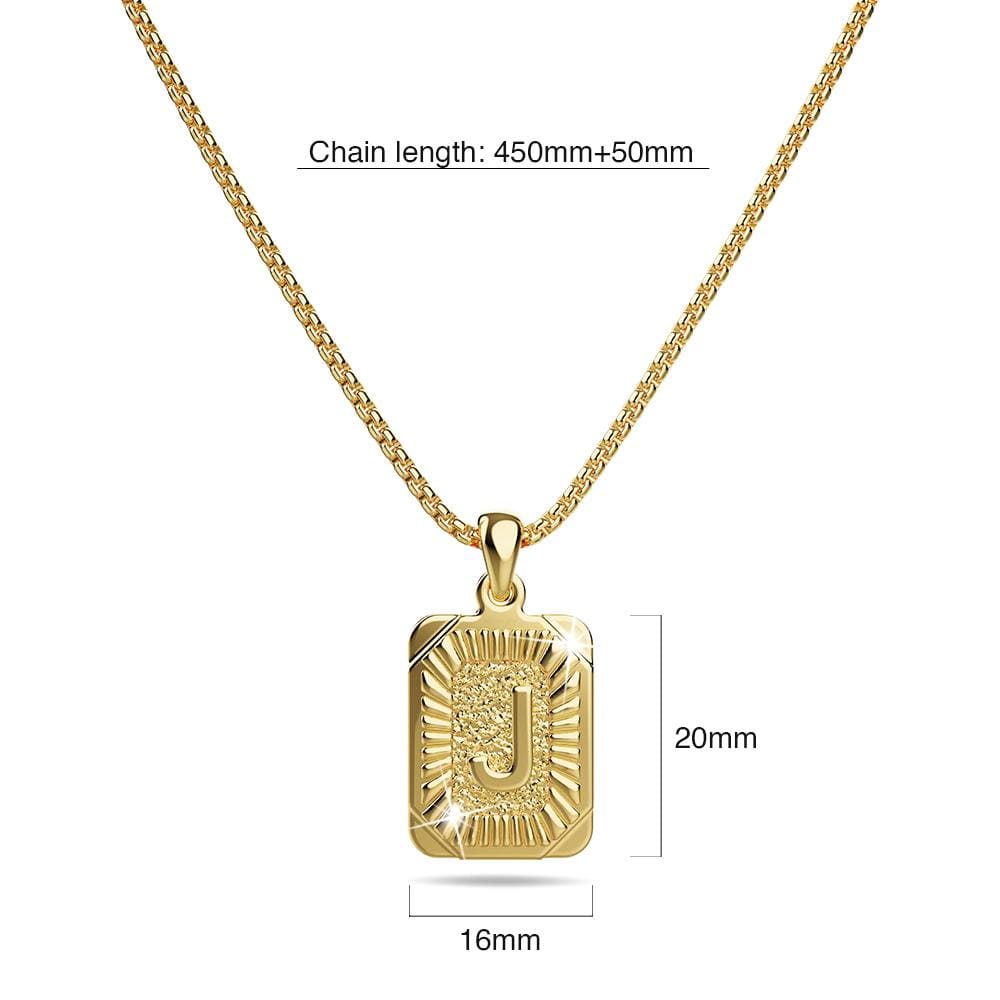 Vintage Inspired Initial Medal Gold Bar Pendant Round Box Chain Necklace - 40