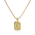 Vintage Inspired Initial Medal Gold Bar Pendant Round Box Chain Necklace - 46