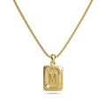 Vintage Inspired Initial Medal Gold Bar Pendant Round Box Chain Necklace - 50