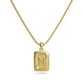 Vintage Inspired Initial Medal Gold Bar Pendant Round Box Chain Necklace - 54