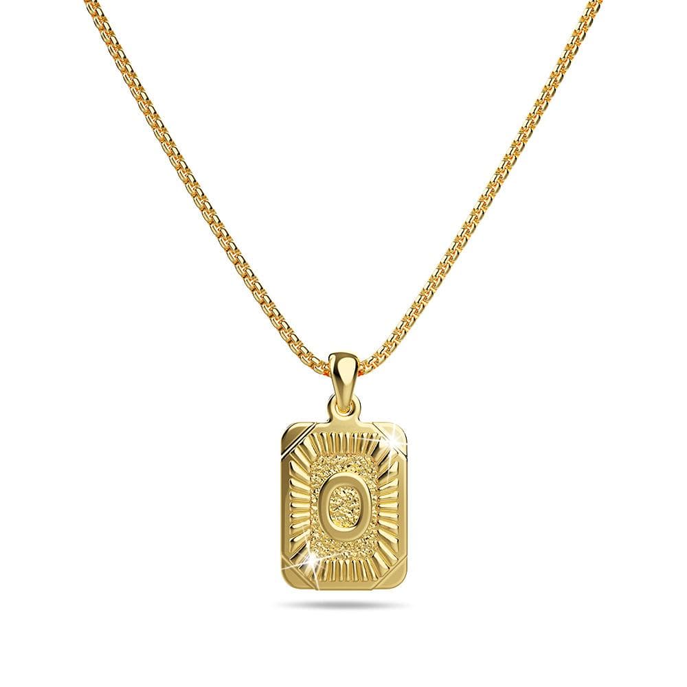 Vintage Inspired Initial Medal Gold Bar Pendant Round Box Chain Necklace - 58