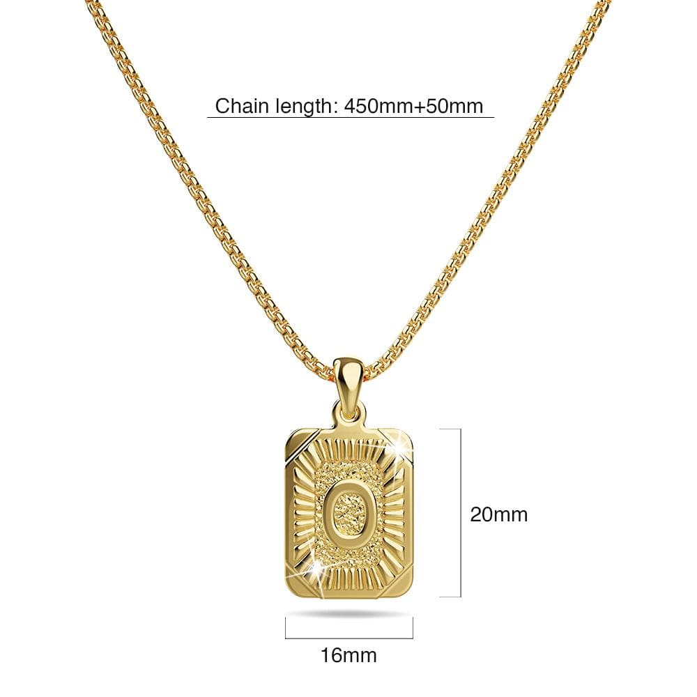 Vintage Inspired Initial Medal Gold Bar Pendant Round Box Chain Necklace - 60