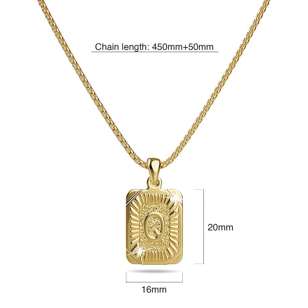 Vintage Inspired Initial Medal Gold Bar Pendant Round Box Chain Necklace - 68
