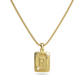 Vintage Inspired Initial Medal Gold Bar Pendant Round Box Chain Necklace - 70