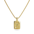 Vintage Inspired Initial Medal Gold Bar Pendant Round Box Chain Necklace - 86