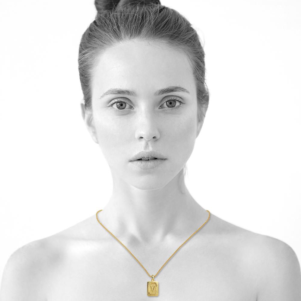 Vintage Inspired Initial Medal Gold Bar Pendant Round Box Chain Necklace - 87