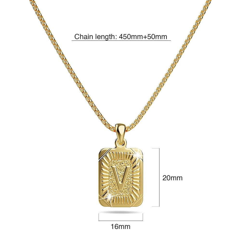 Vintage Inspired Initial Medal Gold Bar Pendant Round Box Chain Necklace - 88