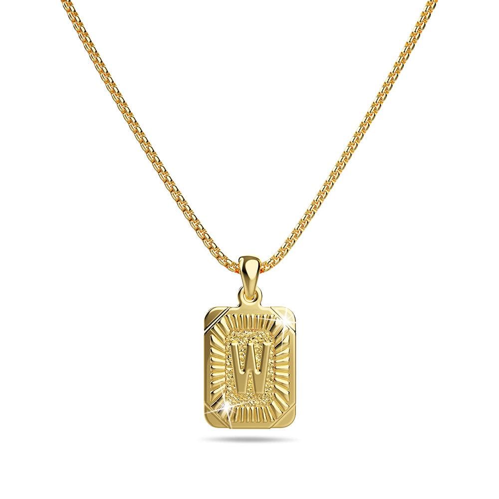 Vintage Inspired Initial Medal Gold Bar Pendant Round Box Chain Necklace - 90