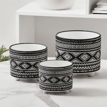 Cooper & Co. Set of 3 Nesting Black Folk Terracotta Pots