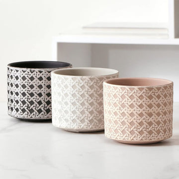 Cooper & Co. Set of 3 Rattan Style Terracotta Pots