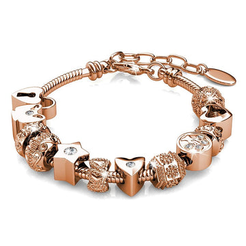 Rose Gold Pad Lock Beaded Bracelet Embellished with Swarovski® Crystals