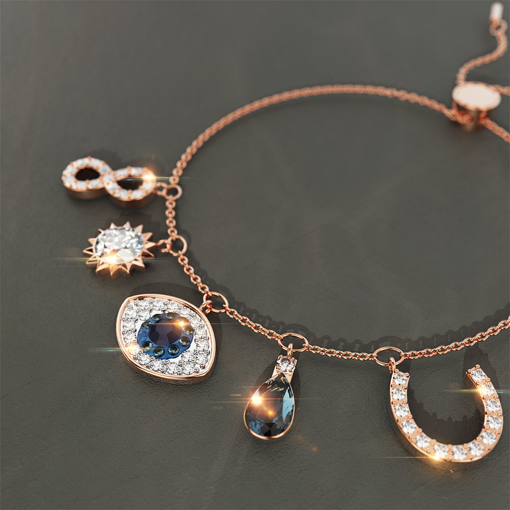 The Evil Eye to Infinity Slider Bracelet Embellished with Swarovski® crystals in Rose Gold