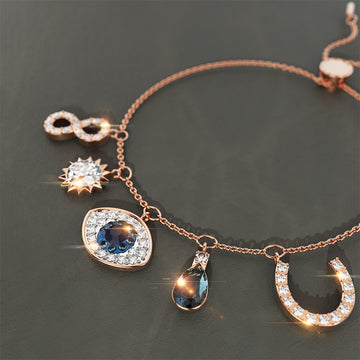 The Evil Eye to Infinity Slider Bracelet Embellished with Swarovski® crystals in Rose Gold
