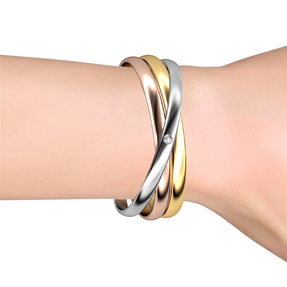 Forever Love Tri Tone Bangle Embellished with Swarovski® Crystals