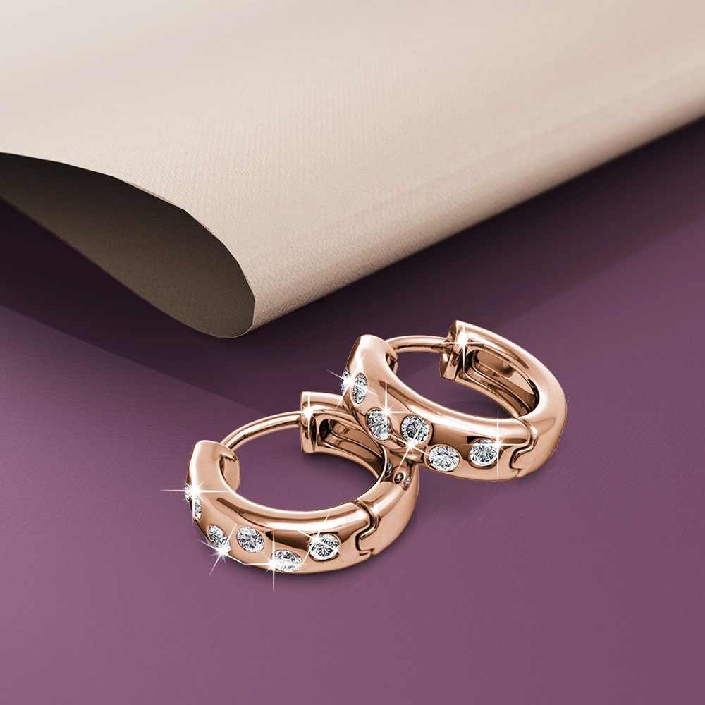 Krystal Couture Encrusted Hoop Swarovski crystals Rose Gold Earrings