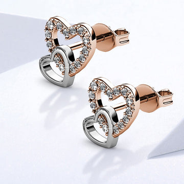 Twin Hearts Stud Earrings Embellished with Swarovski® crystals
