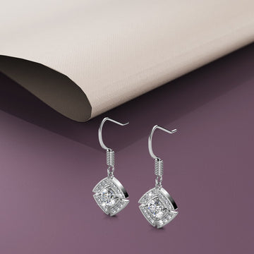 White Gold Brilliant Cut Hook Earrings Embellished With Swarovski® crystals