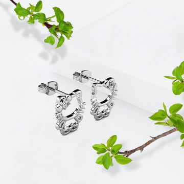 White Gold Cutie Hello Kitty Earrings Embellished with Swarovski® crystals