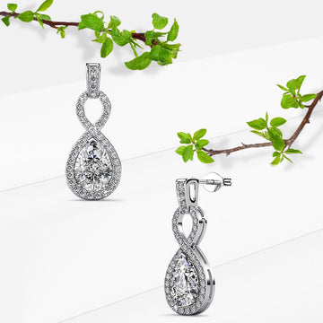 White Gold Eternal Twist Drop Stud Earrings Embellished with Swarovski Crystals