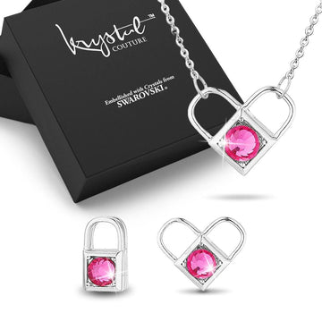 Boxed Celeste Heart Necklace and Earrings Set Embellished with Swarovski crystals