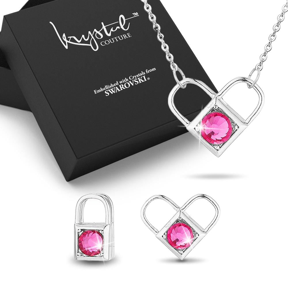 Boxed Celeste Heart Necklace and Earrings Set Embellished with Swarovski crystals