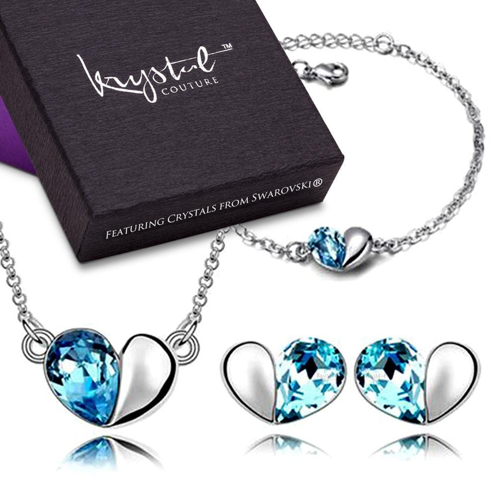 Boxed Heart Heart Bracelet, Necklace and Earrings Set Embellished wi