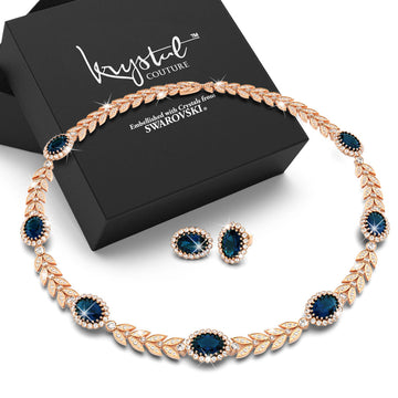 Boxed Georgina Necklace and Earrings Set Sapphire Embellished with Swarovski crystals