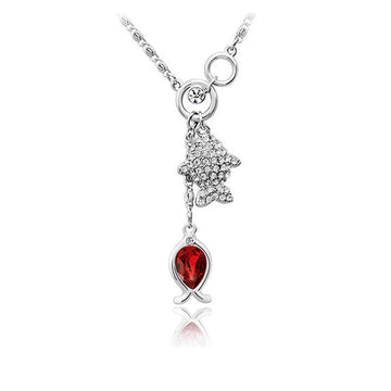 Kissing Gourami Necklace Ruby Embellished with Swarovski crystals