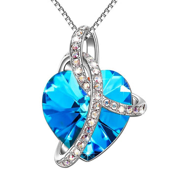 Sweet Love Heart Shaped Pendant Necklace in Blue Embellished with Crystals from Swarovski®