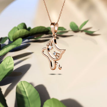 Rose Gold Feline Cat Necklace Embellished with Swarovski® Crystals
