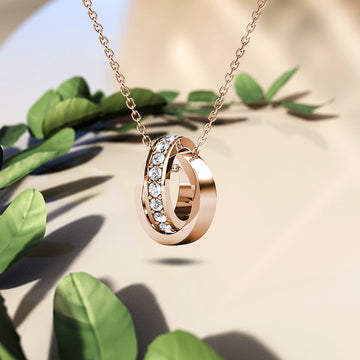 Rose Gold Interlock Ring Pendant Necklace Embellished with Swarovski® Crystals