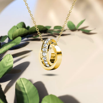 Gold Interlock Ring Pendant Necklace Embellished with Swarovski® Crystals