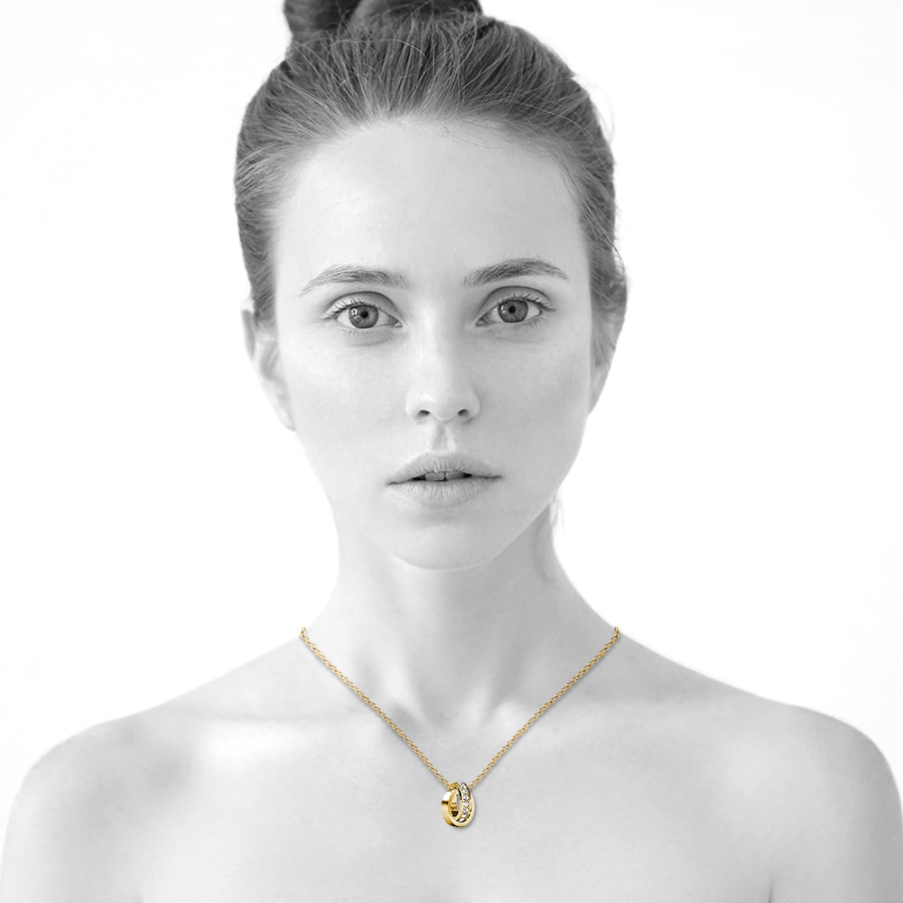 Gold Interlock Ring Pendant Necklace Embellished with Swarovski® Crystals