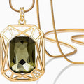 Palatial Square Long Necklace Olive Embellished with Swarovski  crystals