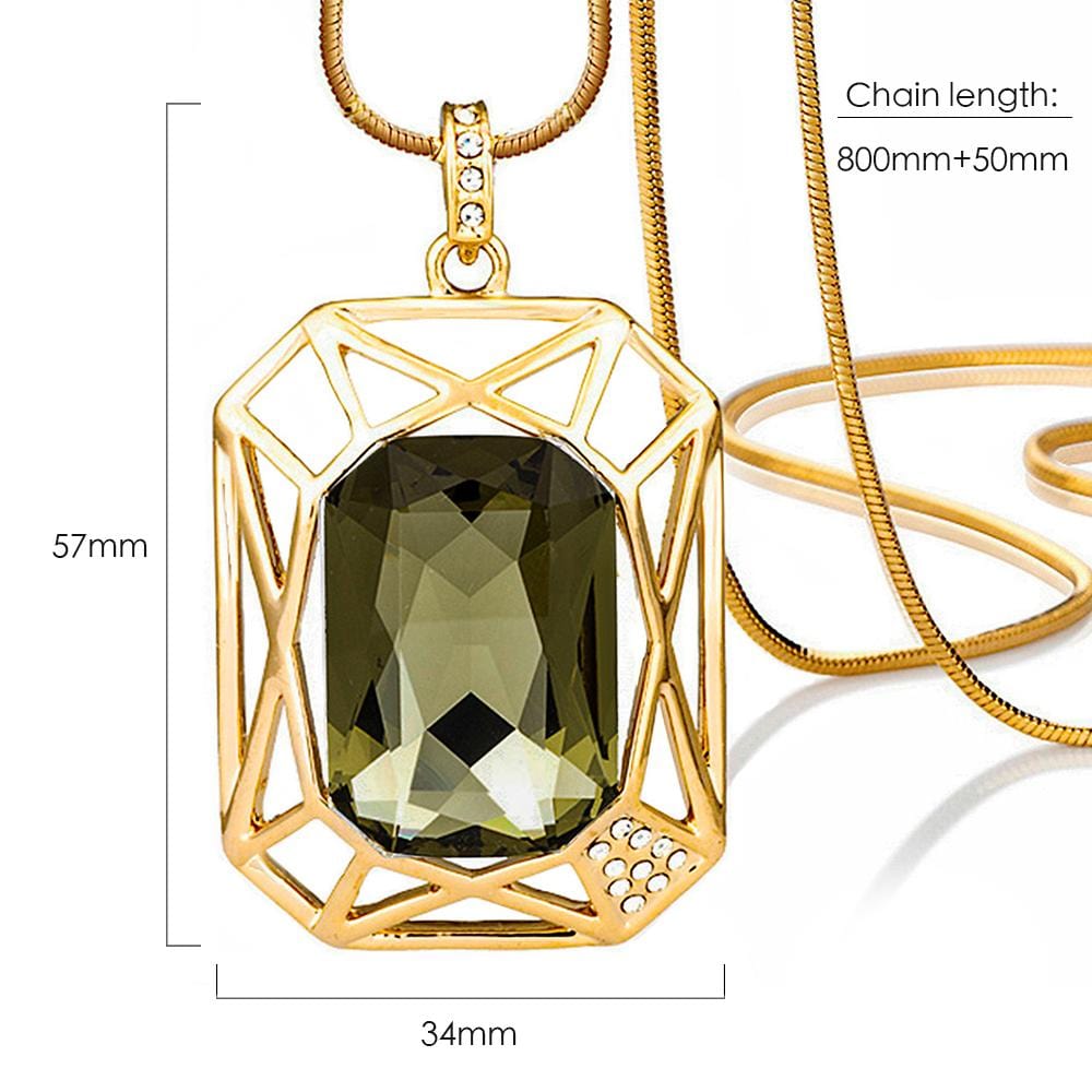 Palatial Square Long Necklace Olive Embellished with Swarovski  crystals