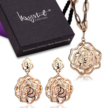 SpringFlower Long Necklace and Earrings Set Embellished with Swarovski crystals - Brilliant Co