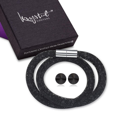 Stardust Double Bracelet and Earrings Set Black Embellished with Swarovski crystals - Brilliant Co