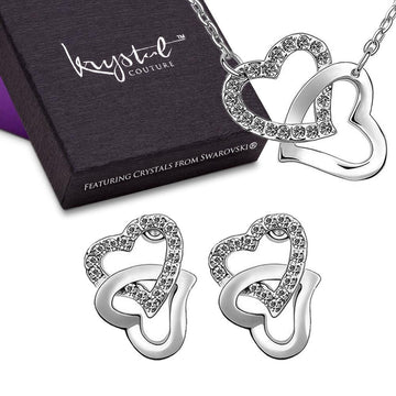 Hearts Entwined Necklace and Earrings Set Clear Embellished with Swarovski crystals - Brilliant Co
