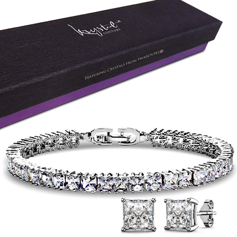 Princess Cut Tennis Bracelet and Earrings Set Embellished with Swarovski crystals - Brilliant Co