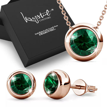 Boxed Opulence Boxed Set Embellished with Emerald Swarovski Crystals in Rose Gold