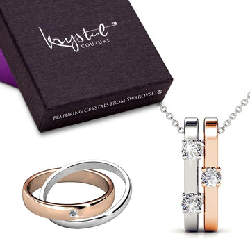 Boxed Fate Dual Tone Necklace And Ring Set Embellished with Swarovski crystals - Brilliant Co
