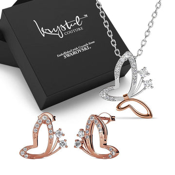 Boxed Butterfly Buff Necklace And Earrings Set Embellished with Swarovski crystals - Brilliant Co